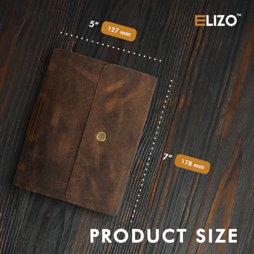 ELIZO Lined Paper Leather Bound Journal-200 Pages, Teak Brown, 4X6 Inches (A6) Book of Shadows Grimoire, Leather Journal for Men & Women, Sketchbook Writing Notebook, Daily Notepad, Travel Diary - size: 4x6 (Snap Closure)