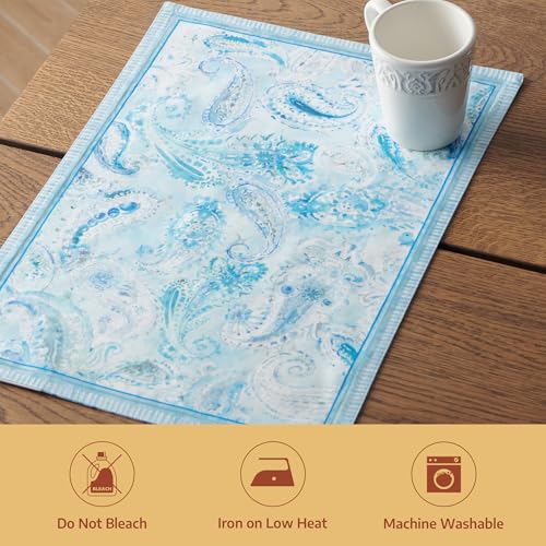 Maison d' Hermine Placemats Set of 4 Reusable 100% Combed Cotton (13"x19") - color: 009 - Paisley Blues, size: 13" X 19" (Pack of 4)