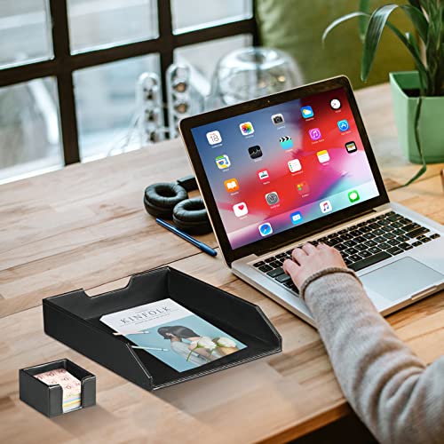 Ayunga PU Leather 6-piece Office Supplies Combination Set,Pencil Cup,Business Card Holder,Sticky Note Dispenser,Mail Sorter,Letter Tray,Files Holder,Suitable for Self-use and Friend Gifts(Black) - color: Black