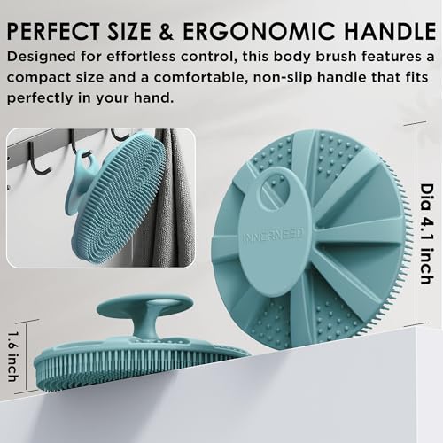 INNERNEED Food-Grade Soft Silicone Body Scrubber Brush, Silver Zinc Infused - color: Dark Green-silver