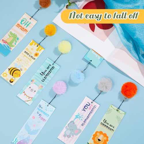 Outus 12 Pcs Funny Animal Bookmarks Cute Cartoon Animals Bookmarks Bulk with Pom Pom Inspiration Gifts Reading Accessories Mermaid Unicorn Rabbit Shark Dino Gift for Prize Rewards End of Year Presents - style: Funny Animal
