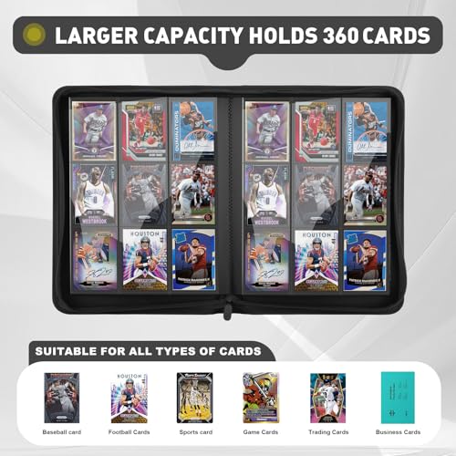 Trading Card Binder 9 Pocket, 360 Pockets Card Collection Binder - color: Black