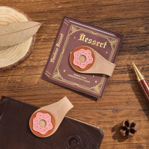 2PCS Vintage Magnetic Leather Bookmark, Leather Magnetic Bookmarks for Women, Magnetic PU Bookmarks Clip Book Accessories - style: Donuts and Cookies