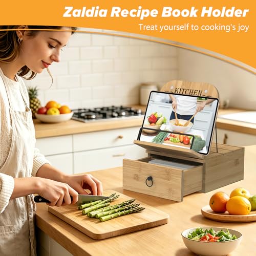 Cookbook Stand-Wooden Recipe Card Holder Box Kitchen Counter - color: Wood,large