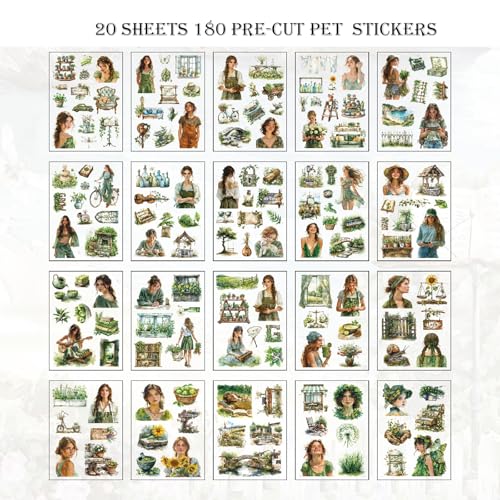 PET 20 Sheets 180 Pre-Cut Spring Journal Sticker Book for Scrapbooking People Landscape Stickers Transparent Sticker for journaling - color: Spring