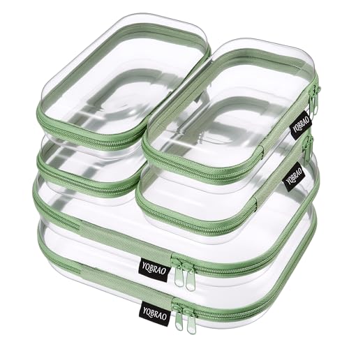 YQBRAO Clear Hard Shell Zipper Cases, 6 Travel Organizers, 2M 4S, Green - color: Green, size: 6 Pack (2M+4S)