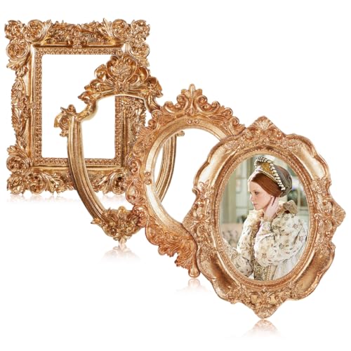 Cabilock 4 Pcs Mini Vintage Gold Picture Frames, Small Antique Resin Photo Frames for Tabletop, Wall Decor, Wedding Table Numbers, Place Cards, DIY Crafts and Jewelry Display
