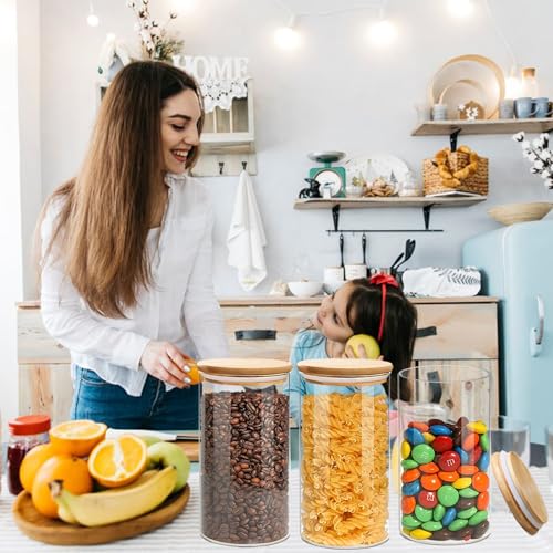 1.5 Qt Round Glass Storage Containers with Lids, Clear Food Storage Container Jar with Sealing Bamboo Lid for Noodles Flour Cereal Rice Sugar Tea Coffee Beans（Round-3Pack ） - size: Round 1.5 Qt -3Pack