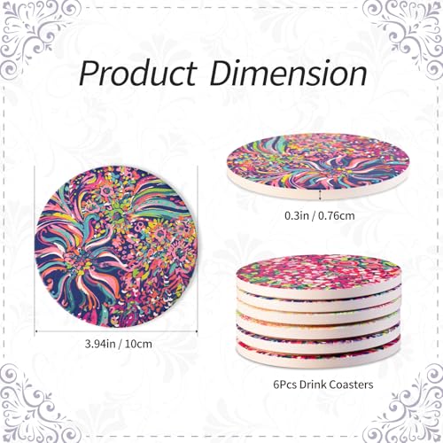 KAMMAK Ceramic Coasters with Cork Base, Boho Drink Coasters, Set of 6