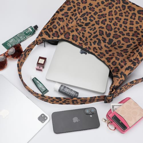 FASTFAIRY Nylon Shoulder Bag: Lightweight Adjustable Strap - color: Large-leopard, size: Large