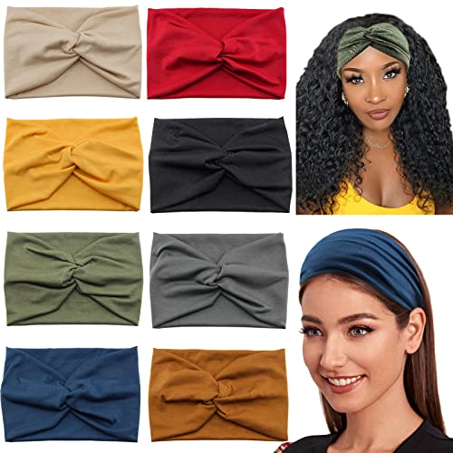 Wide Headbands for Women, Large Twist Headbands Boho Turban Headband Stretchy Head Wraps Yoga Head Bands For Women's Hair,Pack of 8 - color: Twist