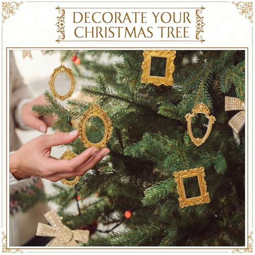 Vicenpal 60 Pcs Mini Gold Picture Frames Vintage Resin Tiny Photo Frame Antique Miniature Mini Vintage Picture Frame for Jewelry Display DIY Nail Photography Home Hotel Wedding Christmas Tree Decor - style: Assorted(all 5 Size)