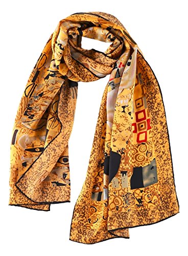 JWSilk Long Charmeuse Silk Scarf Classic Art Print - color: Portrait By Klimt