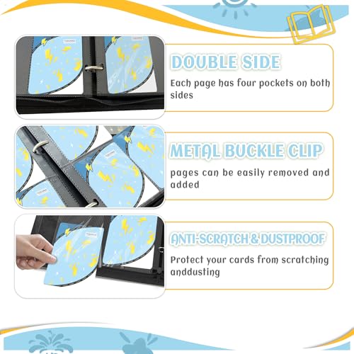 Trading Card Binder 4 Pocket, Card Binder 400 Pockels Card Book Holder Cards with 50 Removable Sleeves, 3-RingZip Design MTG/TCG/Sport Collectible Trading Card Albums Gifls for Boys and Girls (Blue) - color: Blue, size: Small