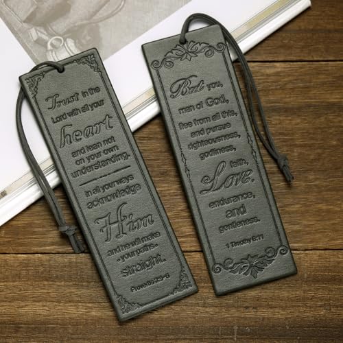 2 Pcs Leather Bible Bookmark, Christian Bookmarks Gifts for Men Book Marks for Reading Men (Dark Grey) - style: Dark Grey