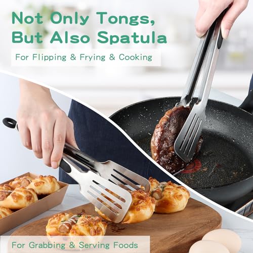 Tongs for Cooking, Set of 2 Metal Spatula Tongs for Grilling, Black - color: Black