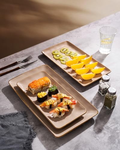 Famiware Serving Platters Set of 3 Sizes - Rectangular, Cinnamon Brown - color: Cinnamon Brown