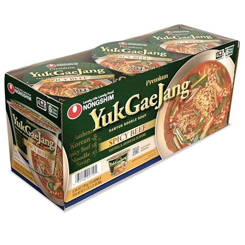 Nongshim Yukgaejang Big Bowl, Premium Ramyun Noodle Soup, Spicy Beef, 3.56 oz (Pack of 6)