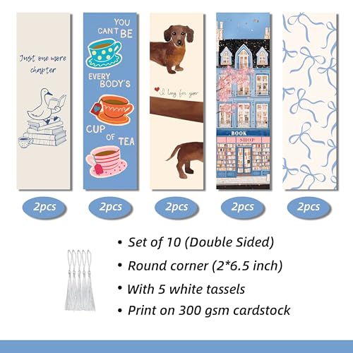 10pcs Cute Bookmarks Set, Aesthetic Bookish Gifts for Women (Blue) - color: Blue
