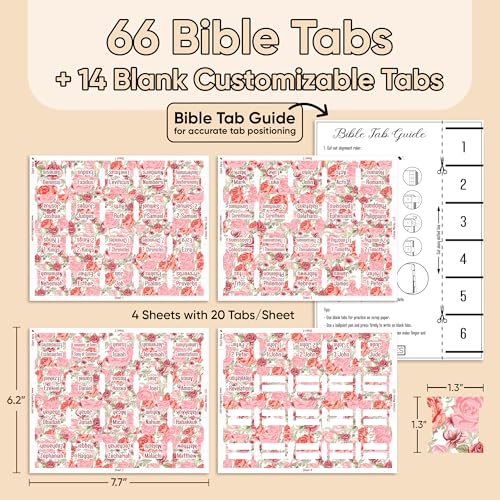 Essex Wares - Pink & Red Roses Bible Tabs, 80 Tabs for Women & Men - color: Pink & Red Roses
