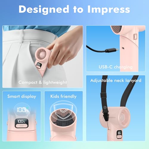 AMACOOL Portable Handheld Turbo Fan, Max 20 Hours Runtime, Gifts for Women - color: Pink