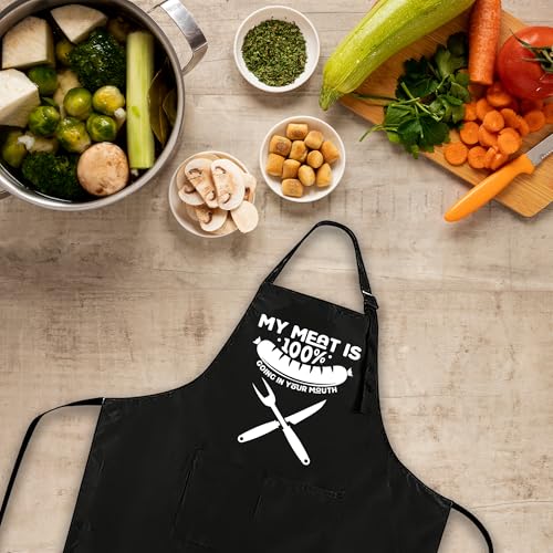 Funny Black Apron with Pockets for Man,Dad,Husband,Father in Law,Chef Daddy Women Grilling Apron BBQ Cooking Gifts - color: Apron-5