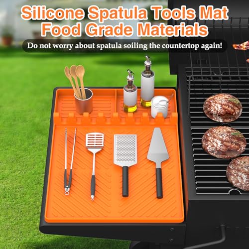 Silicone Griddle Tools Mat for Blackstone, Griddle Accessories Side Shelf Mat Grill Pad for Outdoor Grill Kitchen Counter Spatula Silicone Mat with Drip Pad (Orange (2Packs)) - color: Orange (2Packs)