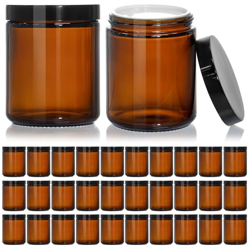 KEYWING 8oz Amber Glass Jars with Black Lids, 30 Pack Cosmetic Containers - color: Amber, size: 8oz-30Pack