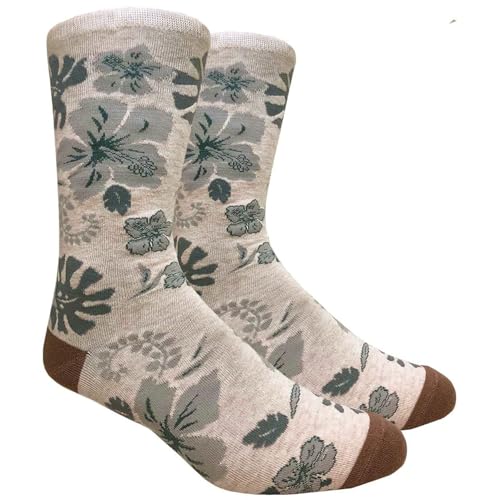 Urban Peacock Men's Novelty Fun Dress Socks Multiple Patterns/Multi-pair Options! - color: Hawaiian Flowers - Beige
