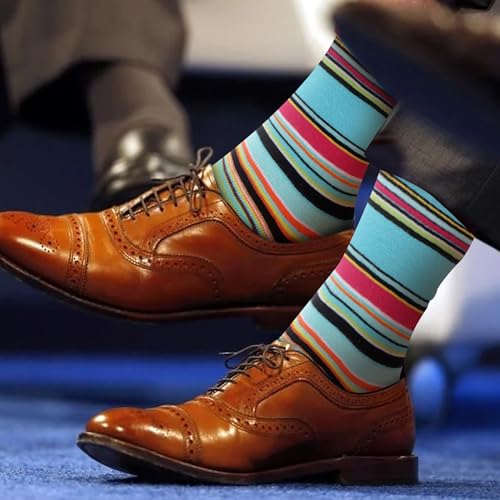 WeciBor Men's Combed Cotton Novelty Crew Socks Size 7-15 - color: Red-orange/Blue/Multicolor Geometric-5m, size: 13-15