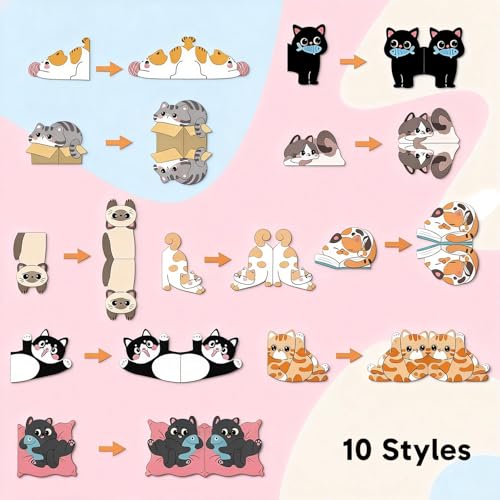 10 Pcs Cat Bookmark, Set, Cute Magnetic Bookmarks and Cat Magnetic Bookmarks with 180 Cat Paw Index Sticky Notes, Fun Reading Accessories for Book Lovers