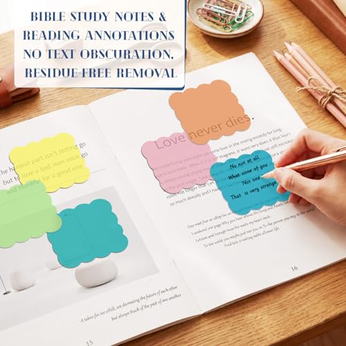 Eaasty 400 Sheets Transparent Sticky Notes 8 Pads Scalloped, Bright Colors - color: Bright Colors