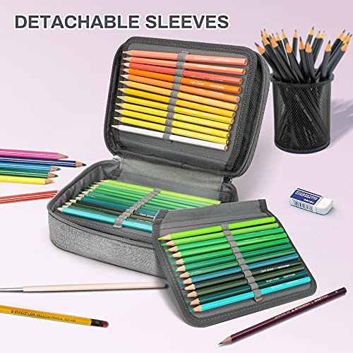 Number-one Large Capacity Pencil Case, 72 Slots Colored Pencil Pouch Bag Portable Pencil Holder Stationery Organizer with Compartments for Office and Travel, Grey - color: Grey