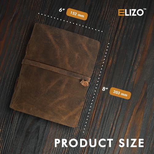 ELIZO Vintage Leather Bound Journal for Men & Women, Book of Shadows Grimoire Journal, Strap Closure-200 Handmade Deckle Edge Pages Genuine Leather Sketchbook Notebook, Teak Brown, 6X8 Inches - size: 6x8 (Strap Closure)