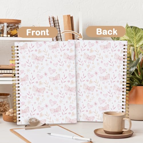 MOFUYU Cute Notebooks for School,Pink Bow Hardcover Spiral Notebook - color: Floral bows2(pink)