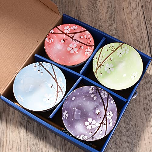 Porcelain Rice Bowl with Chopsticks Set of 4, 4.45'' Small Bowls - color: XH