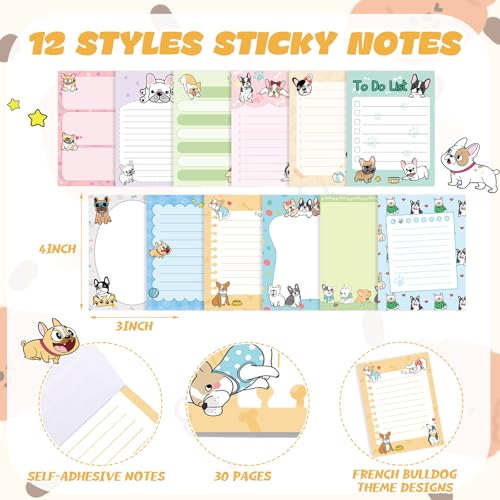 Dispowreath 24 Pcs French Bulldog Puppies Sticky Notes with Pens Christmas Cute Gifts Notepad Memo Note Pads Self Adhesive Kawaii Dog Black Ink Ballpoint Pen for Frenchie Lovers Office School Supplies - style: Bulldog