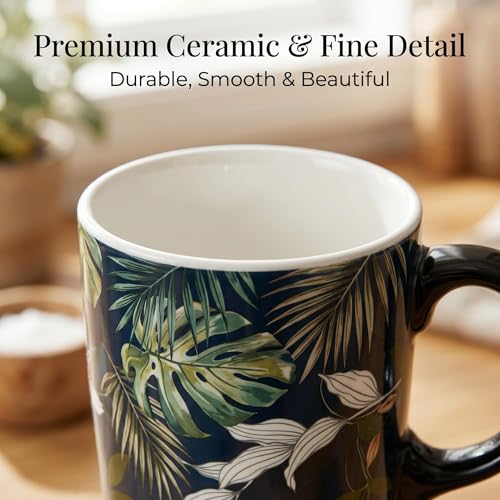 Topadorn 17oz Ceramic Travel Mug with Lid and Handle, Botanical Leaf Coffee Mug, Spill-Resistant, Microwave & Dishwasher Safe, Gift Box Included - color: Leaf