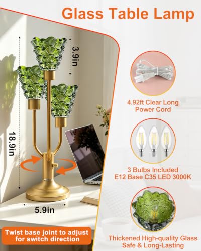Lightdot Green Glass Mid Century Modern Table Lamp Dimmable Vintage Gift - color: 01-Gold-Green-Shell