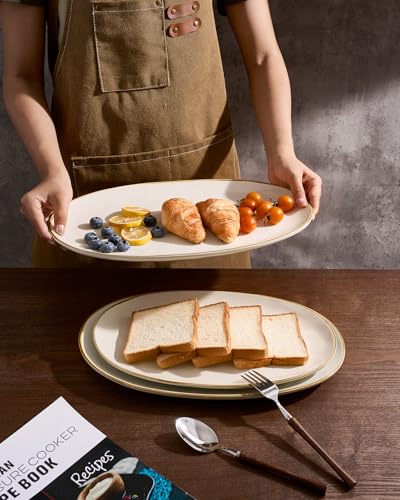 famiware Serving Platters Set of 3 Sizes - Oval, Vanilla White - color: Vanilla White