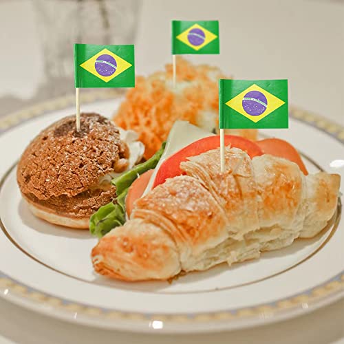 mflagperft Brazil Toothpick Flags 100 Pack, Mini Brazilian Flag Picks - color: Brazil