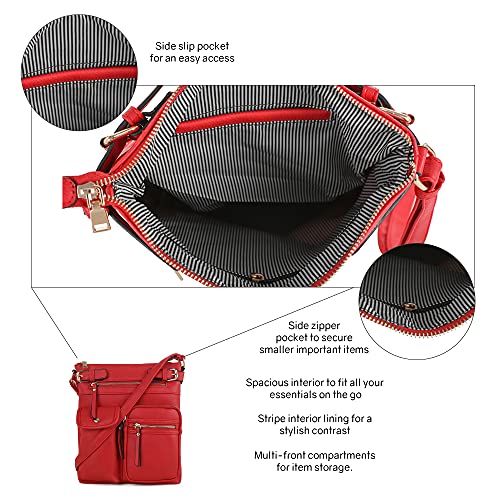 SG SUGU Katie Lightweight Medium Crossbody Bag Shoulder Bag with Multi Pocket for Women - color: Red