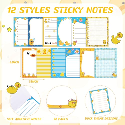 Chiisong 12 Pcs Duck Lovers Sticky Notes Yellow Ducks Self Stick Note Pad - style: Duck