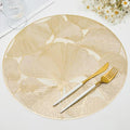 Gold Round Placemats Set of 6 Metallic Pressed Vinyl Place Mats 15 Inch - color: Gold Ginkgo