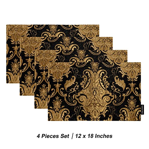 Loom and Mill Luxury Chenille Damask Placemats for Halloween,Set of 4,Black - color: Bronze Black_florence, size: 4 Pieces