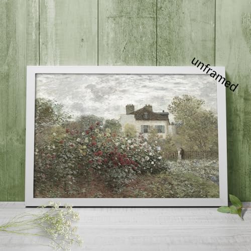 Huabsad Vintage Landscape Monet Flower Oil Painting Canvas Wall Art Antique Cottage Outdoor Garden Roses Lover Wall Decor Rustic Farmhouse Living Room Bedroom Aesthetic Prints 12x16in Unframed - color: Oil painting02, size: 12x16in Unframed