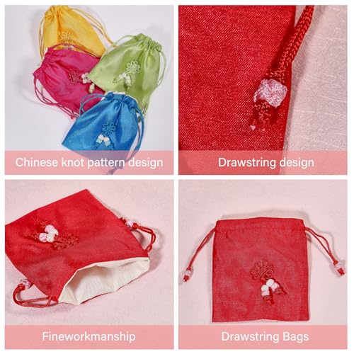 CHGCRAFT 6Pcs 6 Colors Traditional Korean Pouch Embroidered Drawstring Bags Rectangle Cloth Packing Pouches for Wedding Candy Jewelry Bags