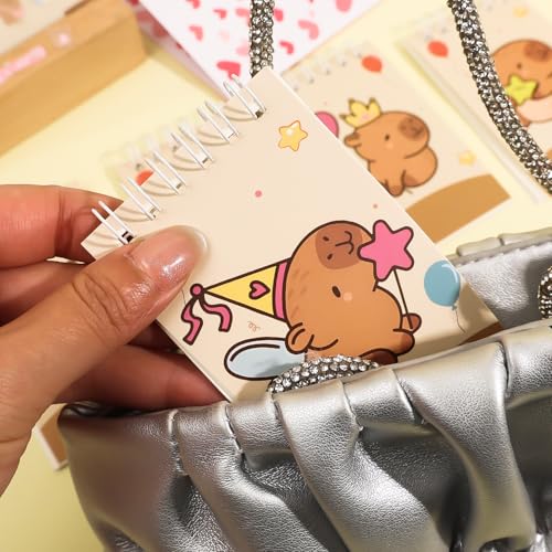 Random Cute Capybara Notebook Set Portable Diary Plan Mini Coil Pocket Notebook Student Stationery Gift,10 * 6cm (3Pcs) - color: 3Pcs