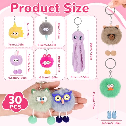 LiYiQ 30 Pcs Cute Plush Keychains Kawaii Keychain Bulk for Birthday Goodie Bags Pinata Toys Classroom Prizes Party Favors