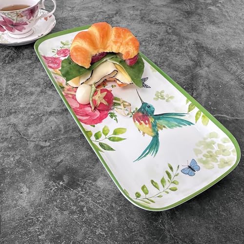 UP Rose Garden Melamine Serving Tray, 15 x 6.5 Inch Rectangular Serving Platter, BPA Free Food Tray for Party Entertaining - color: Rose Garden